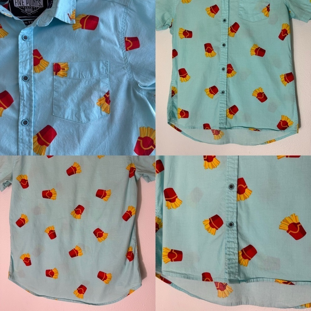 Five Points Industries NYC blue French fry print short sleeve button down size M - Picture 7 of 16
